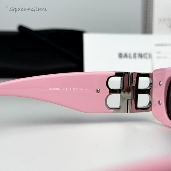 NEW Balenciaga BB0096S 012 Pink Silver Logo Grey Rectangle Unisex Sunglasses main image 8